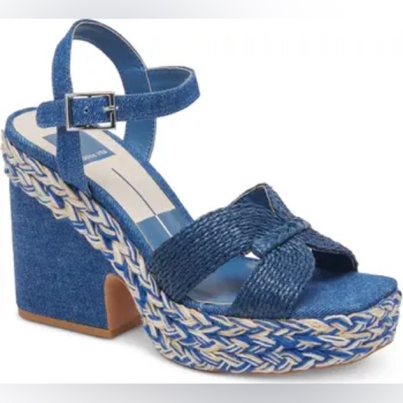 Dolce Vita Cale Blue Denim Chunky Platform Heels - Picture 2 of 10